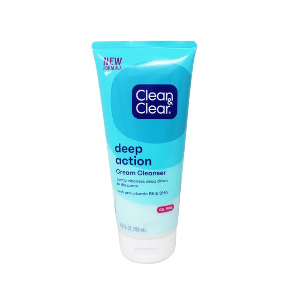 Clean & Clear Deep Action Cream Facial Cleanser for Sensitive Skin, Gentle Daily Face Wash with Oil-Free, 6.5 oz