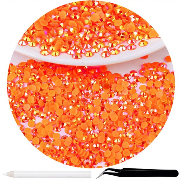 RODAKY 5000Pcs Resin Rhinestones，2MM Orange AB Round Flatback Jelly Rhinestones for Crafts DIY Crystal Gems Shiny Diamond for Nails Design Rhinestones Bulk Tumblers Face Makeup Clothes Shoes