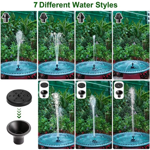 24-Hours Working Bird Bath Fountains Electric, Jutai Adjustable Quiet Water Fountain Pump with LED Lights for Garden,Small Fish Tank, Pond,Water Features - 7 Nozzles,16.4Ft Power Cord