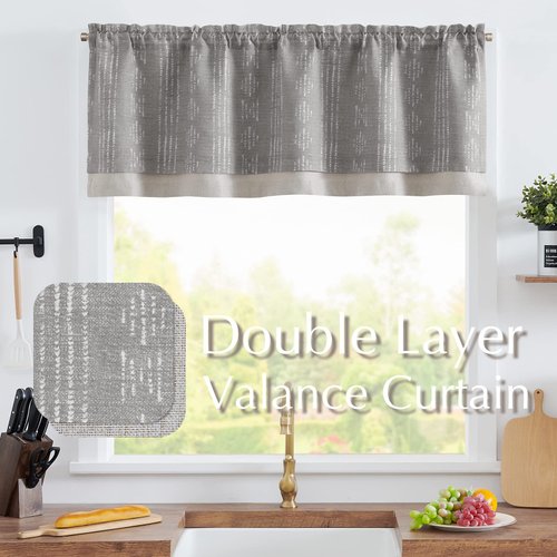 jinchan Boho Valance Curtains Blackout Kitchen Valance for Windows Geometric Striped Valance for Living Room 18 Inch Double Layer Farmhouse Window Valances Overlay Valance Rod Pocket 1 Panel Taupe