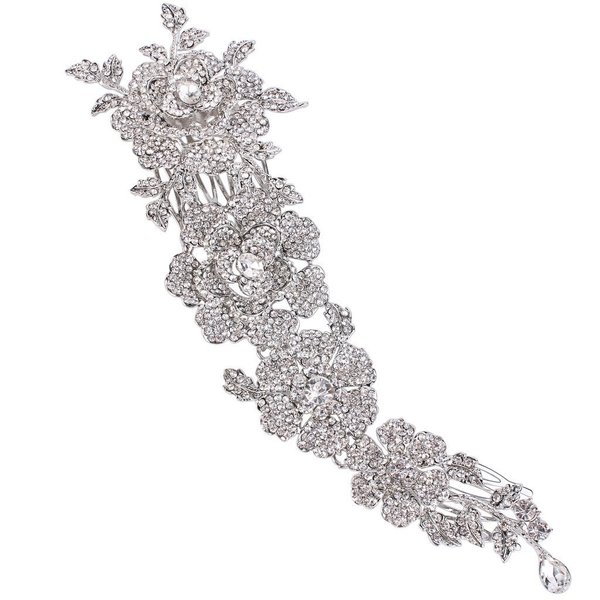 EVER FAITH Women's Austrian Crystal 8 Inch Elegant Flower Wedding Hair Side Comb Clear Silver-Tone
