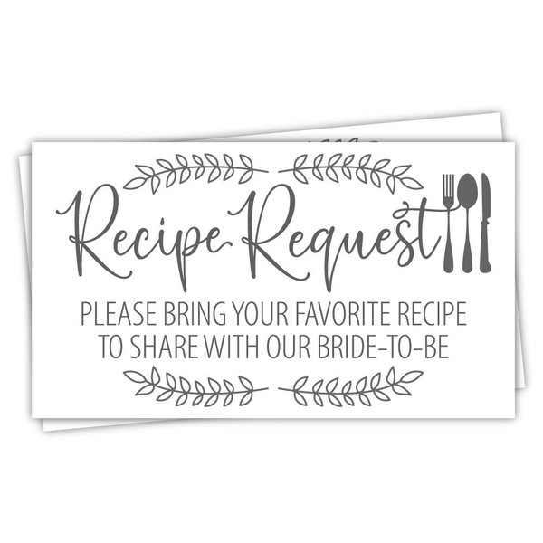 m&h invites 50 Bridal Shower Recipe Request Cards - Laurel and Utensil Silhouette Design - Invitation Inserts
