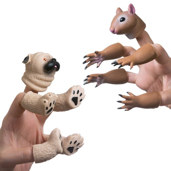 AQKILO Finger Puppet Set, Animals Puppet Show Theater Props, Novelty Toys Weird Stuff Gifts, Pack of Squirrel and Pug