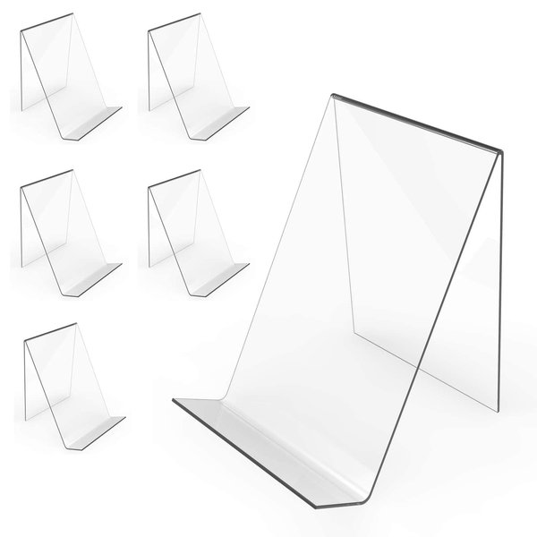 Boloyo Acrylic Book Stand Without Ledge,6 Inch 6PC Clear Acrylic Display Easel Transparent Display Stand Holder Tablet Holder for Displaying Pictures,Books,Artworks, CDs