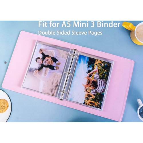 40 Pack 80 Pockets 5x7” Photocard Sleeves for A5 3 Mini Ring Binder, Ultra-Clear Photo Sleeves, Double-Sided 1 Pocket Photo Pages, Top Loading Photo Sheet Protector for Photos, Postcards, Seed Packets