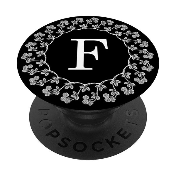 Fun Cell Phone Pop Up Holder,Cute White Floral Rose Letter F PopSockets Grip and Stand for Phones and Tablets