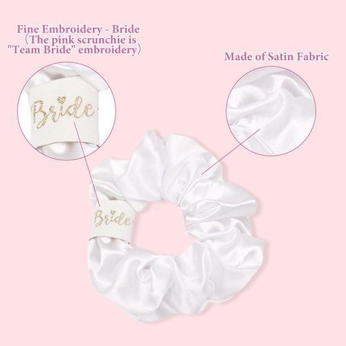 CIEHER 8 Pcs Hair Scrunchies for Bachelorette Party Favors, Bride & Bridesmaid Scrunchies Bachelorette Party Hair Ties, Bridal Shower Decorations Bride Bridesmaid Proposal Gifts (White & Pink)