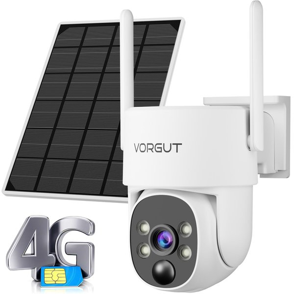 VORGUT 4G LTE Cellular Solar Security Camera Outdoor, No WiFi Solar Powered 4MP Camera, Pan Tilt 360° Live View, Human Detection, 2-Way Talk, Built in SIM Card & Unlimited Data Plan, Easier to use