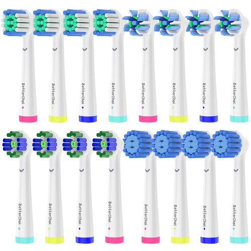 16pcs Replacement Brush Heads Compatible with Oral B Electric Toothbrushes. Pack of 4 Precision Clean,4 Cross Clean,4 3D Whitening Clean and 4 Sensitive Clean.