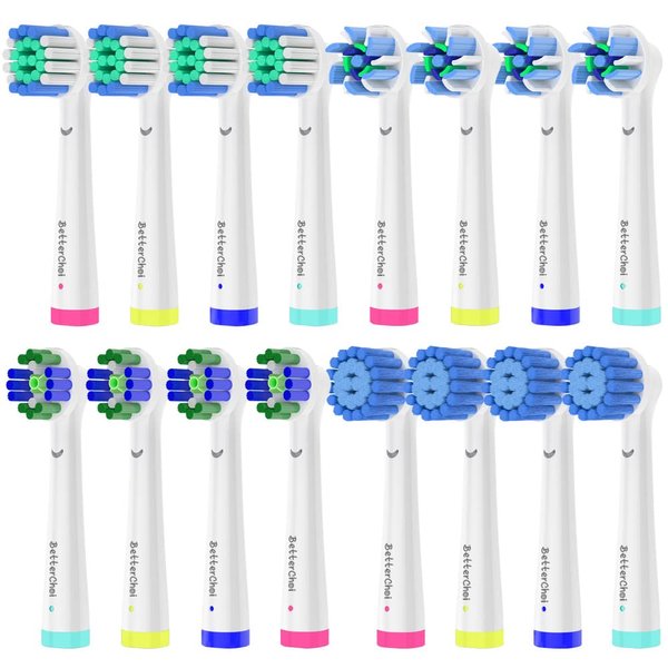16pcs Replacement Brush Heads Compatible with Oral B Electric Toothbrushes. Pack of 4 Precision Clean,4 Cross Clean,4 3D Whitening Clean and 4 Sensitive Clean.