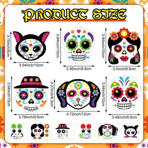 Seenelling 30 Sets Day of The Dead Magnet Crafts for Kids Make Your Own Day of The Dead Sugar Skull Magnet Craft Kit DIY Dia De Los Muertos Decor for Halloween Mexican Party Classroom Home Decorations