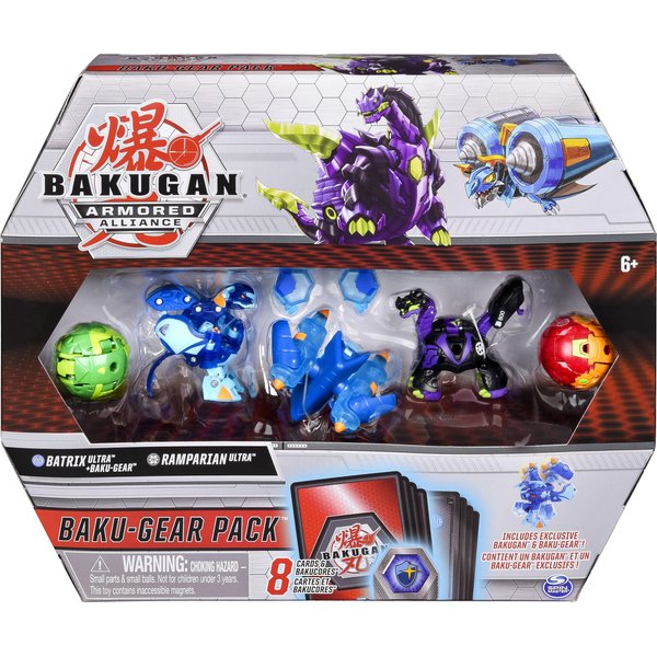 Bakugan Baku-Gear 4-Pack, Batrix Ultra with Baku-Gear and Ramparian Ultra, Collectible Action Figures