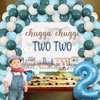 JOYMEMO Blue Train 2nd Birthday Party Decorations Boys, Train Balloon Garland Arch, Number 2 Balloon with Chugga Chugga Two Two Backdrop for 2 Years Old Birthday Party Supplies