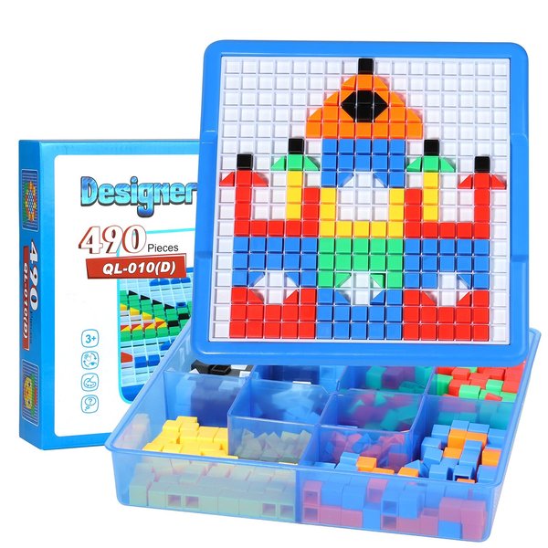 ZOZOPLAY Kids Toys Mosaic Puzzle,490Pcs Building Blocks,Educational Toys with 6 Assembly Drawing,STEM Toys for 4+ Year Old(Small Cube)
