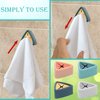 Pletpet 4Pcs Towel Hook Holder Grabber, Drill Free Self Adhesive Push Hooks Firmly, Colorful Dish Towel Holders for Kitchen Bathroom Towel Organization