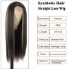 Straight Synthetic Lace Front Wigs for Women 28 Inch Middle Part Wig Blonde Mixed Brown Colored Wig Hightlight Long Wigs (28 Inch Straight Wig Brown Mixed Blonde)