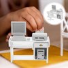 1 Set Miniature Computer Wood Mini Office Desk Toys Mini Office Desk for Crafts Tiny House Computer Model Miniature Office Ornament for Kids Doll House(White)