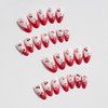 Press on Nails Medium Almond French Tip Fake Nails Red Full Cover Cherry with Rhinestones False Nails with Designs Glossy Glue on Nails Cute Acrylic Nails Artificial Nails for Women Girls 24Pcs
