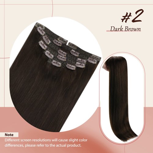Sunny Brown Hair Extensions Clip ins Natural Hair Clip in Hair Extensions Real Human Hair Dark Brown Hair Extensions For Women Clip in Remy Hair Extensions Color 2 120G 16inch 7Pcs