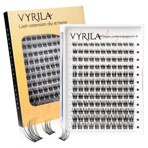 VYRILA Lash Clusters 8-16mm, False Eyelashes 132pcs, Cluster Eyelash Extensions Matte Black Soft, Diy Lash Extensions D Curl Natural Lash Clusters Faux Mink Lashes Wispy（Pure,132pcs,0.07,D,8-16MIX)