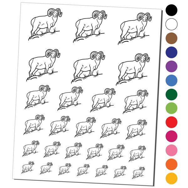 Bighorn Sheep Ram Temporary Tattoo Water Resistant Fake Body Art Set Collection - Dark Blue (One Sheet)