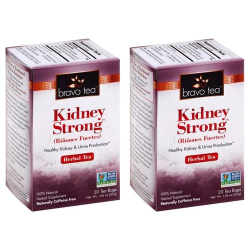 Bravo Tea Kidney Strong Herbal Tea (Pack of 2) With Pyrrosia Leaf, Schizandra Berry, Oriental Waterplantain Root, Eleuthero Leaf, Galangal Berry, Euryale Seed and Macrocarpium Berry, 20 Tea Bags Each