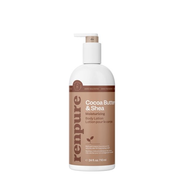 Renpure Cocoa Butter and Shea Ultra-Hydrating Body Lotion - Rich and Silky Formula - Improves Natural Moisture Barrier - Protects and Nourishes - Leaves Skin Feeling Soft and Smooth - 24 oz