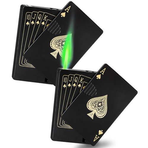 2 Pack Jet Torch Lighter Ace Card Lighter Green Flame Refillable Butane Lighter Ace of Spades Cool Lighter Adjustable Windproof Poker Lighter Playing Cards Pocket Lighter (Without Gas)