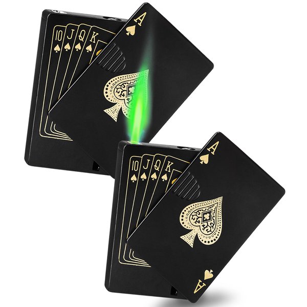 2 Pack Jet Torch Lighter Ace Card Lighter Green Flame Refillable Butane Lighter Ace of Spades Cool Lighter Adjustable Windproof Poker Lighter Playing Cards Pocket Lighter (Without Gas)