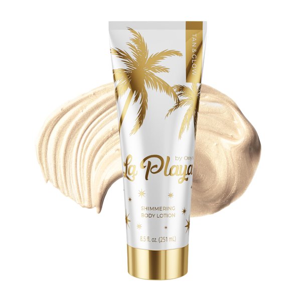Onyx La Playa Tan & Glow Body Shimmer - Tan Extender & Illuminating Moisturizer - Anti-Streak After Tanning Lotion & Body Highlighter with Anti-Cellulite & Moisturizing Effect, Paraben Free, 8.5 fl oz