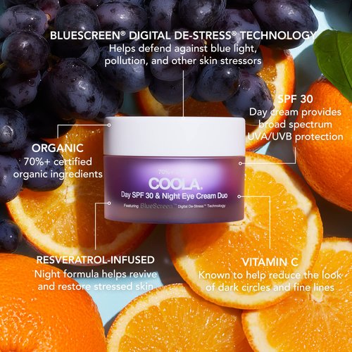 COOLA Organic Day and Night Eye Cream Face Moisturizer with SPF 30, Dermatologist Tested Face Sunscreen with Plant-Derived BlueScreen Digital De-Stress Technology, 0.8 Fl Oz