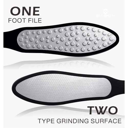 GABOX Double Sided Stainless Steel Professional Foot File - Callus Remover for Feet - Heel Scrubber Dead Skin Exfoliator - Feet SPA Pedicure Tool for Men & Women - Removedor de Callos en Los Pies