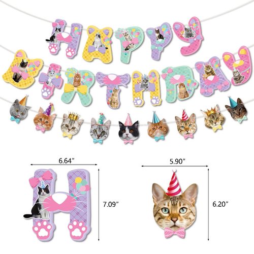 Cat Birthday Party Decoration Set, Cute Cat Party Supplies for Kids Who Love Meowing Cats, Cat-Themed Party Gift Decoration Set