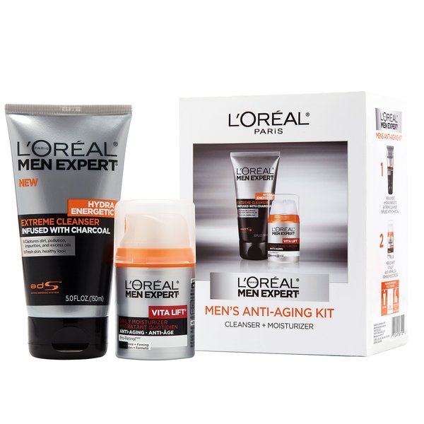 L'Oreal Paris Men Expert Charcoal Facial Cleanser & Anti-Wrinkle & Firming Face Moisturizer Gift Set (Set of 2)