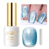 Imtiti Deep Sky Blue Color Gel Nail Polish,0.5fl oz Holographic 9D Cat eyes Glitter Magnetic Gel Polish UV Gel Nail Polish with Magnetic Stick for Nail Salon