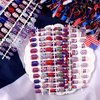 384 Pieces 16 Pack 4th of July Press On Nails Medium Patriotic Press On Nails Short Independence Day Nails Red White and Blue American Flag Nails Square False Nails Full Cover Coffin for Women Girls