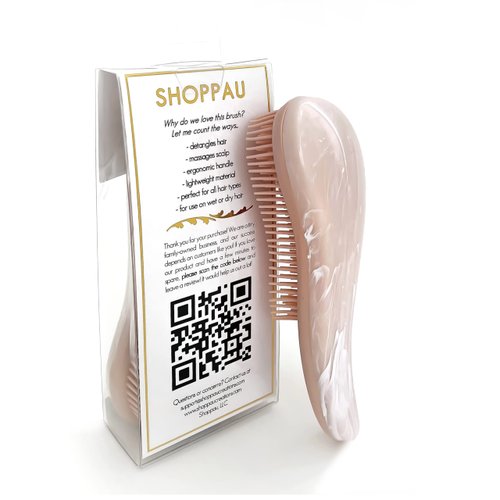 ShopPau Detangling Brush - Marble Design - Wet or Dry Hair - Works On All Hair Types - Detangles Hair and Massages Scalp (Pink Marble)