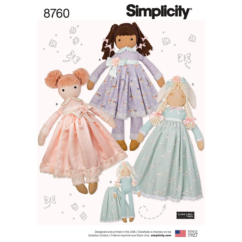 Simplicity US8760OS Stuffed Doll Toy Sewing Pattern Kit by Elaine Heigl ...