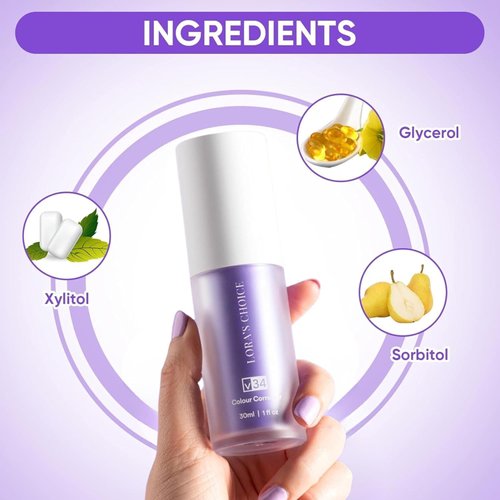 GOODY 2'S Lora Choice V34 Purple Toothpaste – Tooth Stain Concealer & Whitening Booster, Color Correcting Serum for Brighter Smile, Enamel Safe Formula, 30ml