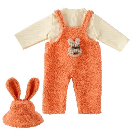 BABESIDE 3 Pcs Reborn Baby Doll Clothes Set for 17-22 Inch Dolls, Cute Bunny Pattern Baby Doll Clothes Doll Overalls with Doll Bucket Hat for Newborn Baby Doll Girls & Boys, Orange