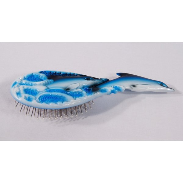 Hand Painted Blue Dolphin Hair Brush