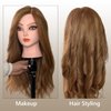 PERFEHAIR 22" Hair and Makeup Training Mannequin Head with 70% Real Hair, Cosmetology Manikin Doll Head for Girls Practice Face Make Up, Hair Styling-Light Brown
