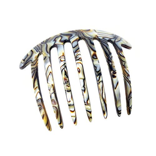 French Amie 7 Teeth Handmade Celluloid Side Hair Comb Flexible Durable Hair Combs Strong Hold Hair Clips for Women No Slip Styling Girls Paris Hair Accessories, Made in France (Silver Onyx Gray)