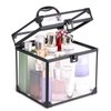 Noverlife Portable Cosmetics & Toiletry Organizer Box, 8x7x7.5inch Clear Crown Box Train Case with Latches & Handle Travel Makeup Tools Storage Organizer, Makeup Tools Box Bathroom Accessories Case
