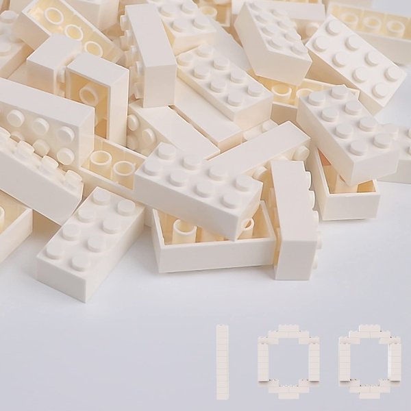 Classic Building Bricks 100 Pieces 2x4 White, Classic Brick Block Parts and Pieces 3001, Compatible with Lego, Age 6+ Creative Building Block Toys for Kids…