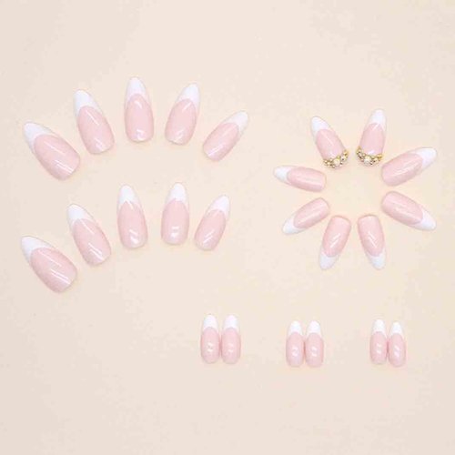 Enppode French Tip Press on Nails Long Fake Nails White Nails Almond Nails for Women 24 PC/Set