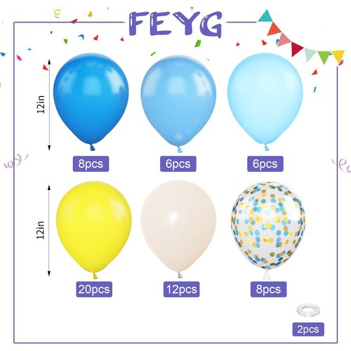 Blue and Yellow Balloons,60 Pcs 12 Inches Blue Yellow White Balloons Confetti Balloons for Socer Party Decoration Baby Shower Anniversary Birthday Wedding Party Decorations