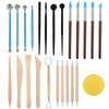 RUBFAC Polymer Clay Tools, Clay Tools Kit, 24pcs Clay Sculpting Tools Set with Stylus and Rock Painting Kit - Air Dry Clay Modeling Tools for Pottery and Sculpture