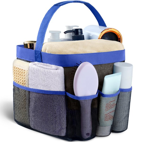 Attmu Mesh Shower Caddy Portable for College Dorm Room Essentials with 8 Pockets, Hanging Shower Caddy Dorm Basket, Quick Dry Shower Bag for Bathroom