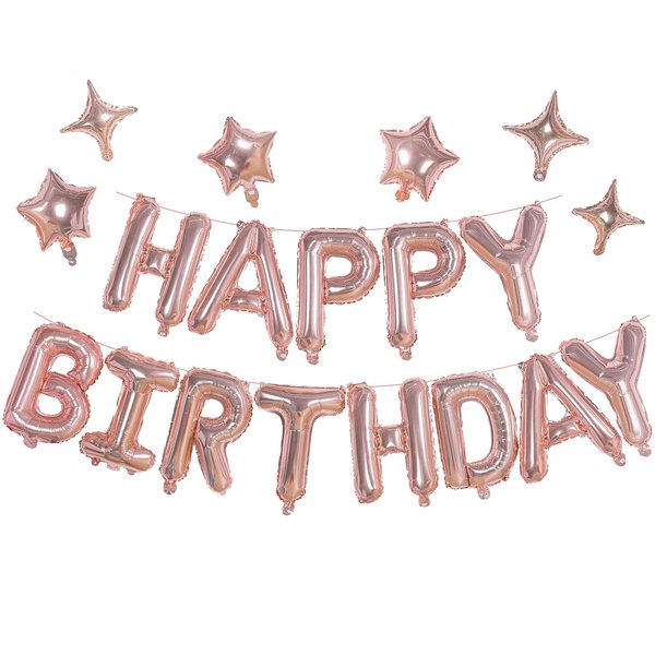 iPartycool 24pcs Happy Birthday Banner, Rose Gold Birthday Decorations, Happy Birthday Balloon, Birthday Party Decorations Happy Birthday Sign with 6pcs Star Balloons for Girls Birthday Party Supplies